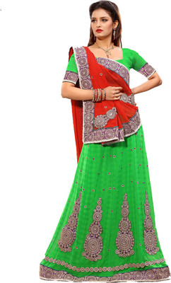 

Ishin Embellished Fashion Chiffon Saree(Red), Red & green