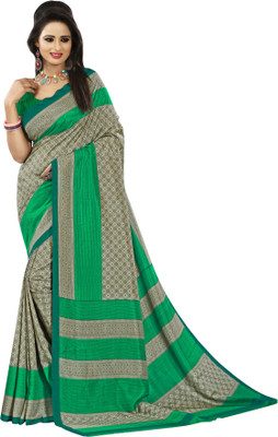 

Urban Vastra Geometric Print Fashion Raw Silk Saree(Grey), Grey & green