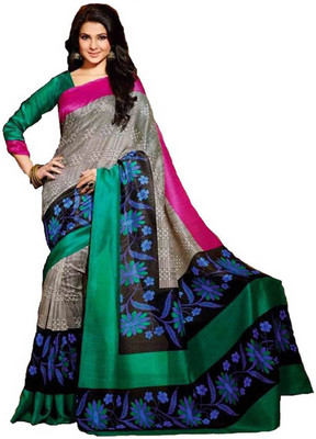 Parisha Printed Daily Wear Art Silk Saree(Grey, Black)