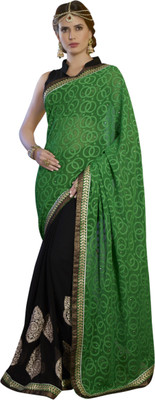 

Khushali Self Design, Embellished, Embroidered Fashion Jacquard, Chiffon Saree(Green, Black), Black;green