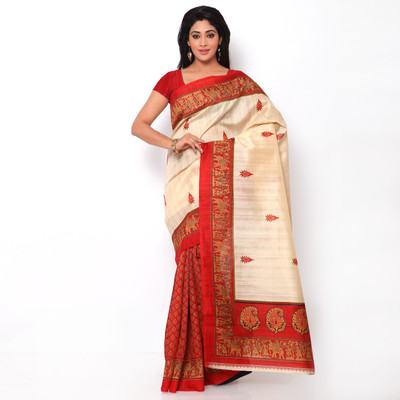 

Indrani Printed Bhagalpuri Raw Silk Saree(Red)
