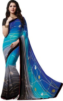 

Indianbeauty Self Design, Printed Bollywood Pure Georgette Saree(Blue, Grey)