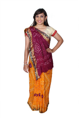 

KAJCI Woven Bandhani Art Silk Saree(Orange, Purple)