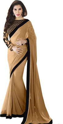 

Radhecreation Solid Bollywood Handloom Georgette Saree(Gold, Black), Black;gold