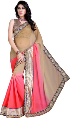 

Khushali Self Design, Embroidered Fashion Chiffon Saree(Beige, Pink), Beige and pink