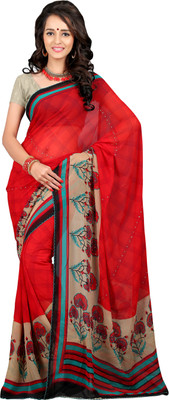 

Khushali Self Design, Printed Fashion Chiffon Saree(Red, Multicolor), Multicolor;red