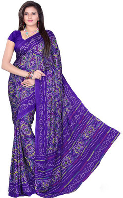 

Aaradhya Fashion Printed Bandhej Handloom Crepe Saree(Blue), Blue diamond