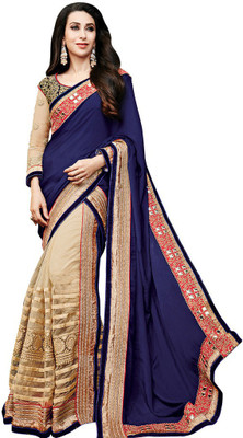 

Desi Butik Embroidered Fashion Georgette, Net Saree(Blue, Beige), Blue and beige