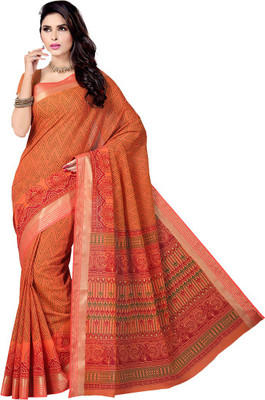 Rani Saahiba Printed Gadwal Cotton Saree(Orange)