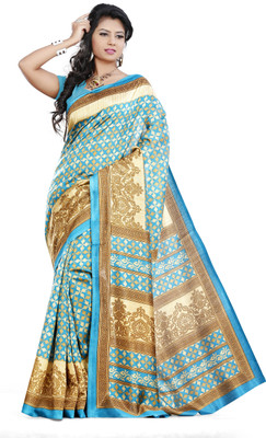 

JTInternational Printed Bhagalpuri Silk Saree(Blue, Beige), Beige;blue