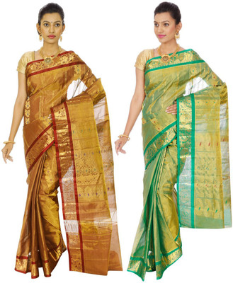 

Mahaveersilkcreations Woven Kanjivaram Pure Silk Saree(Pack of 2, Multicolor), Multi