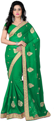 Vishakha Fashion Embroidered Fashion Georgette Saree(Green)