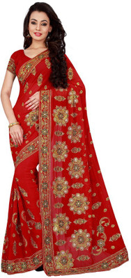 

Desi Butik Embroidered Fashion Art Silk Saree(Maroon)