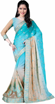

Aarti Apparels Embroidered Bollywood Chiffon Saree(Light Blue, Beige)