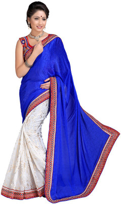 

Jiya Self Design, Embroidered Fashion Jacquard, Silk, Georgette Saree(White, Blue), Blue;white