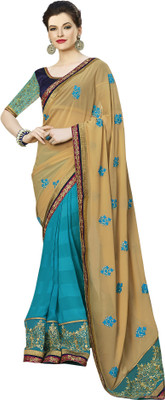 

Khoobee Self Design, Embroidered, Embellished Fashion Jacquard, Georgette Saree(Beige, Light Blue, Green), Beige;green;light blue