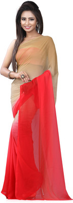 

Lovelylook Solid Fashion Georgette Saree(Multicolor), Beige & red
