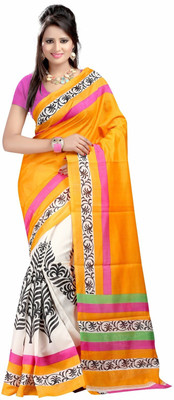 

Kesar Sarees Printed Bhagalpuri Art Silk Saree(Orange)