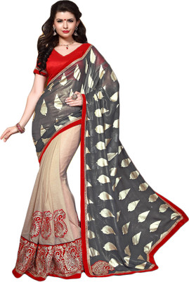 

Khoobee Self Design, Embroidered, Embellished Fashion Silk, Jacquard Saree(Grey, Beige, Red), Beige;grey;red