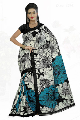 

Ishin Printed Fashion Art Silk Saree(Black), Black;white