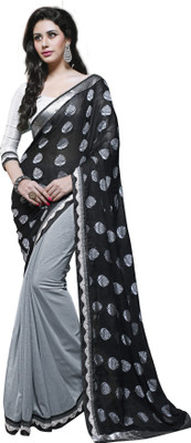

Jiya Self Design, Embellished, Embroidered Fashion Georgette Saree(Grey, Black), Black;grey