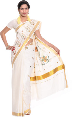 

Darps Self Design Balarampuram Cotton Saree(Multicolor), Cream