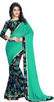 Oomph! Floral Print Fashion Chiffon Saree(Blue) Flipkart