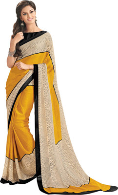 

Taanshi Printed Fashion Crepe Saree(Yellow, Black), Black;yellow