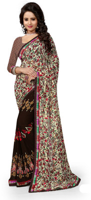 

Indianbeauty Self Design, Printed Bollywood Georgette Saree(Brown)