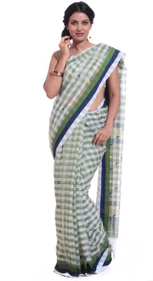 

Adaab Checkered Daily Wear Handloom Silk Saree(Green)