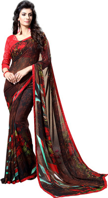 

Jiya Self Design, Printed Fashion Georgette Saree(Brown)