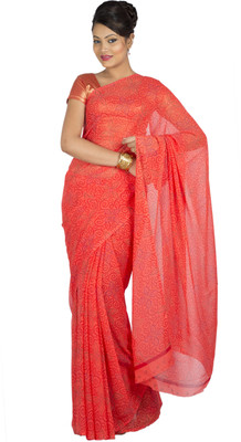 

Jaipur Kurti Printed Bandhej Chiffon Saree(Pink), Peach
