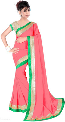 

Dancing Girl Solid Bollywood Georgette Saree(Pink)