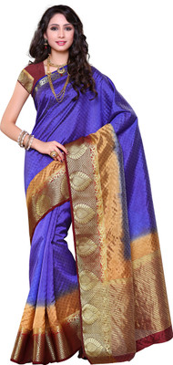 

Mimosa Printed Kanjivaram Tussar Silk Saree(Dark Blue, Voilet