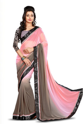

Aksh Fashion Embroidered Bollywood Pure Chiffon Saree(Pink), Pink and grey