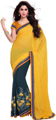

Saara Printed Fashion Georgette Saree(Yellow, Grey), Grey;yellow