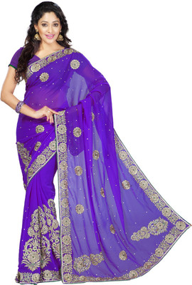 

Desi Butik Embroidered Fashion Art Silk Saree(Purple, Beige), Beige;purple