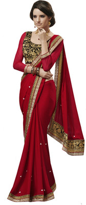 

Desi Butik Self Design Fashion Chiffon Saree(Red)