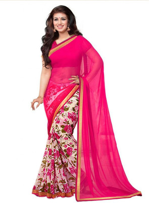 

Mahi Fashion Printed Bollywood Chiffon Saree(Pink)