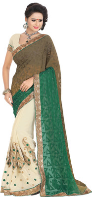 

Khushali Self Design, Embroidered, Embellished Fashion Georgette, Jacquard Saree(Beige, Green, White)
