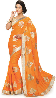 

Indianbeauty Self Design, Embroidered Bollywood Georgette Saree(Orange)