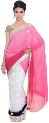 

AVR FASHIONS Self Design Fashion Chiffon Saree(Pink, White)
