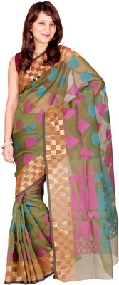 

Chandrakala Self Design Banarasi Cotton Saree(Multicolor), Green