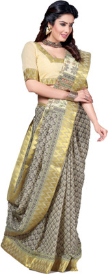 

M.S.Retail Solid Gadwal Cotton Saree(Brown), Gold