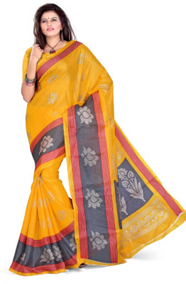 

Cenizas Floral Print Fashion Art Silk Saree(Yellow)