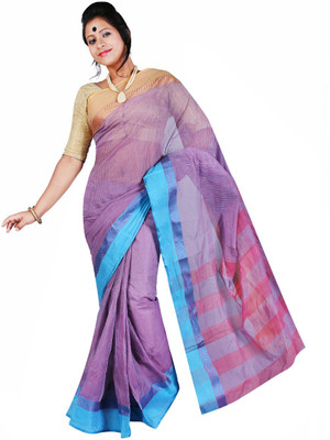 

Hawai Striped Fashion Handloom Cotton Saree(Purple)