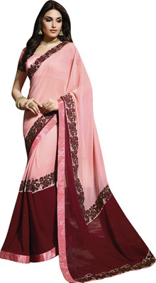 

Khoobee Self Design, Embroidered, Embellished Fashion Georgette Saree(Maroon, Pink)