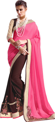 

Khoobee Self Design, Embroidered, Embellished Fashion Georgette Saree(Pink, Brown, Beige, Beige;brown;pink