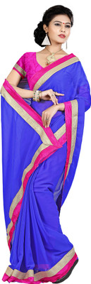 

Indian Wear Online Plain Fashion Chiffon Saree(Blue)