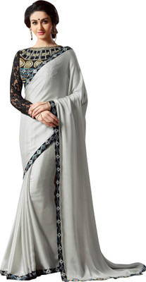 Brijraj Embroidered Fashion Satin, Chiffon Saree(White)